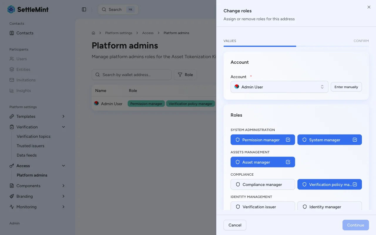 Changing roles on the System Access Manager