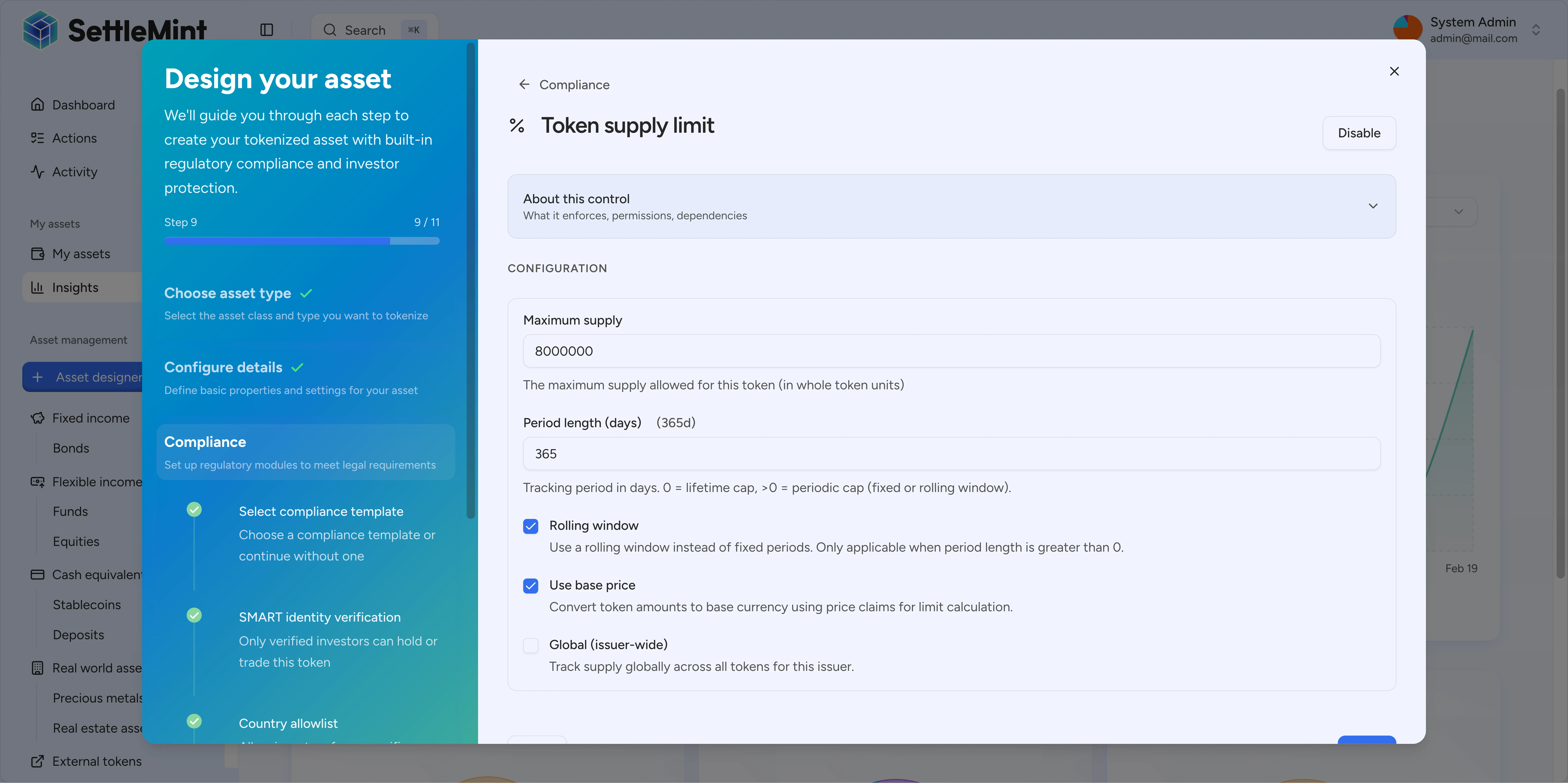 Supply cap and collateral requirement configuration