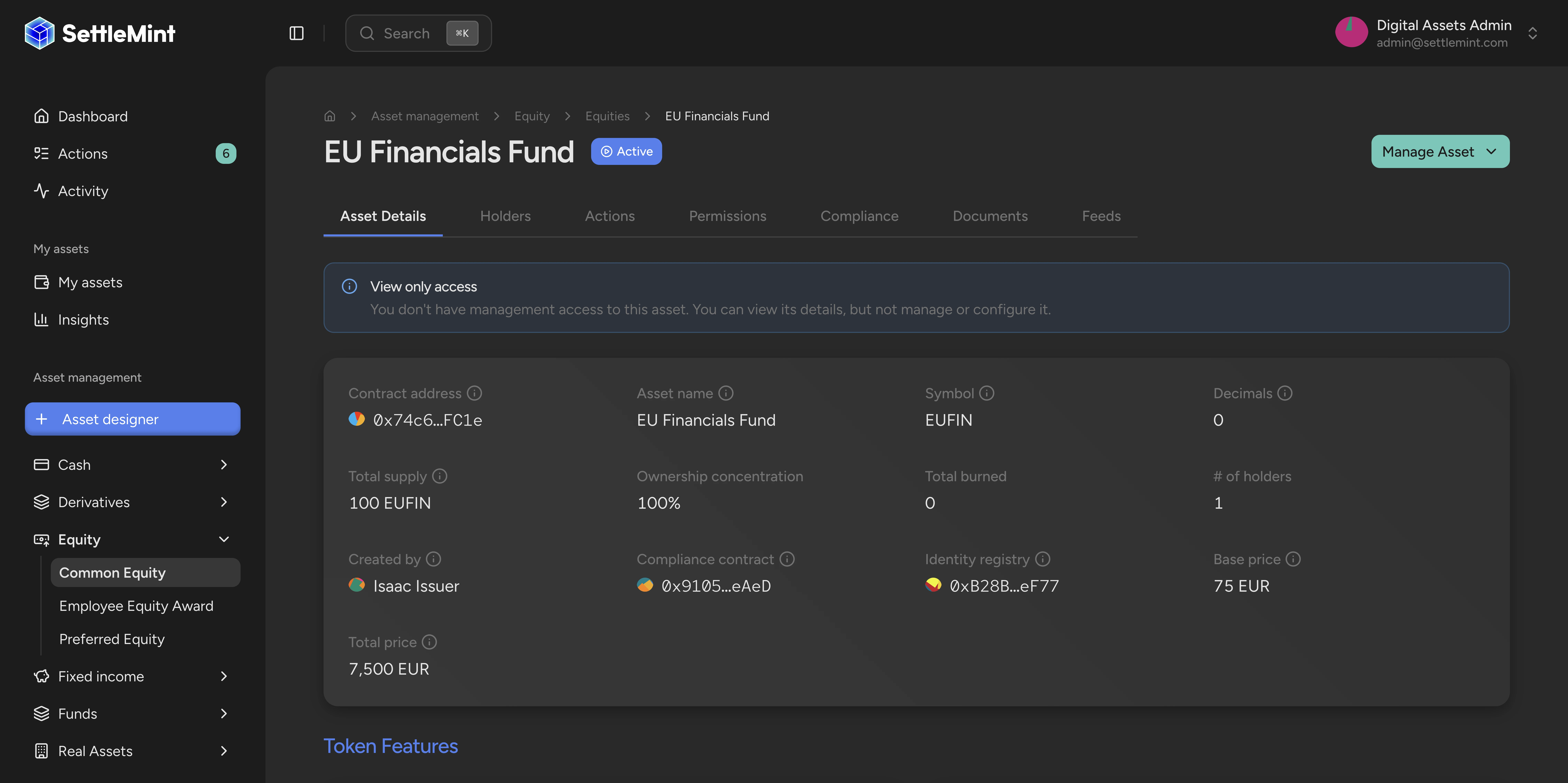 Deployed equity token details