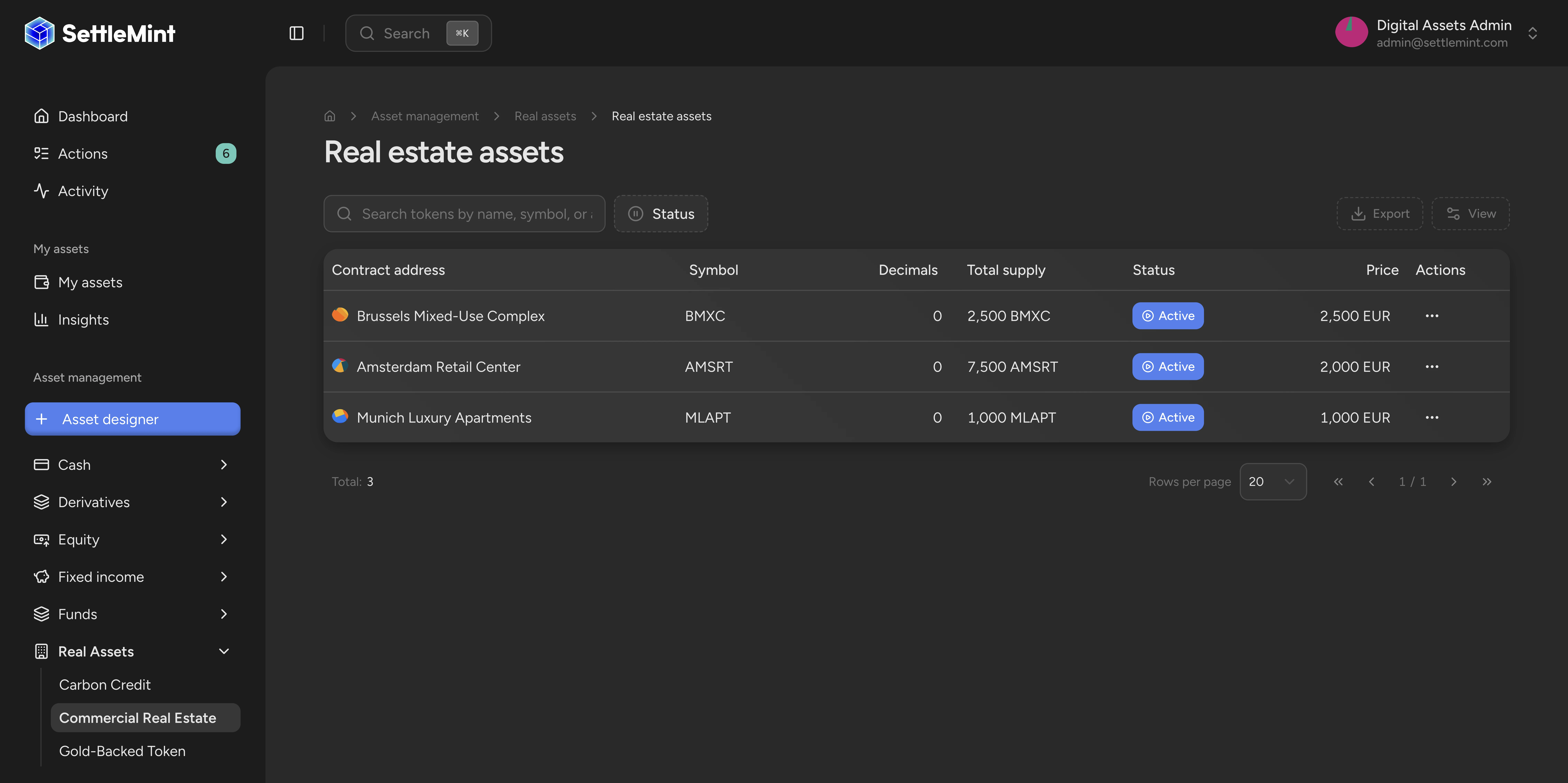 Real estate asset inventory gives sponsors a portfolio-level view of tokenized properties.