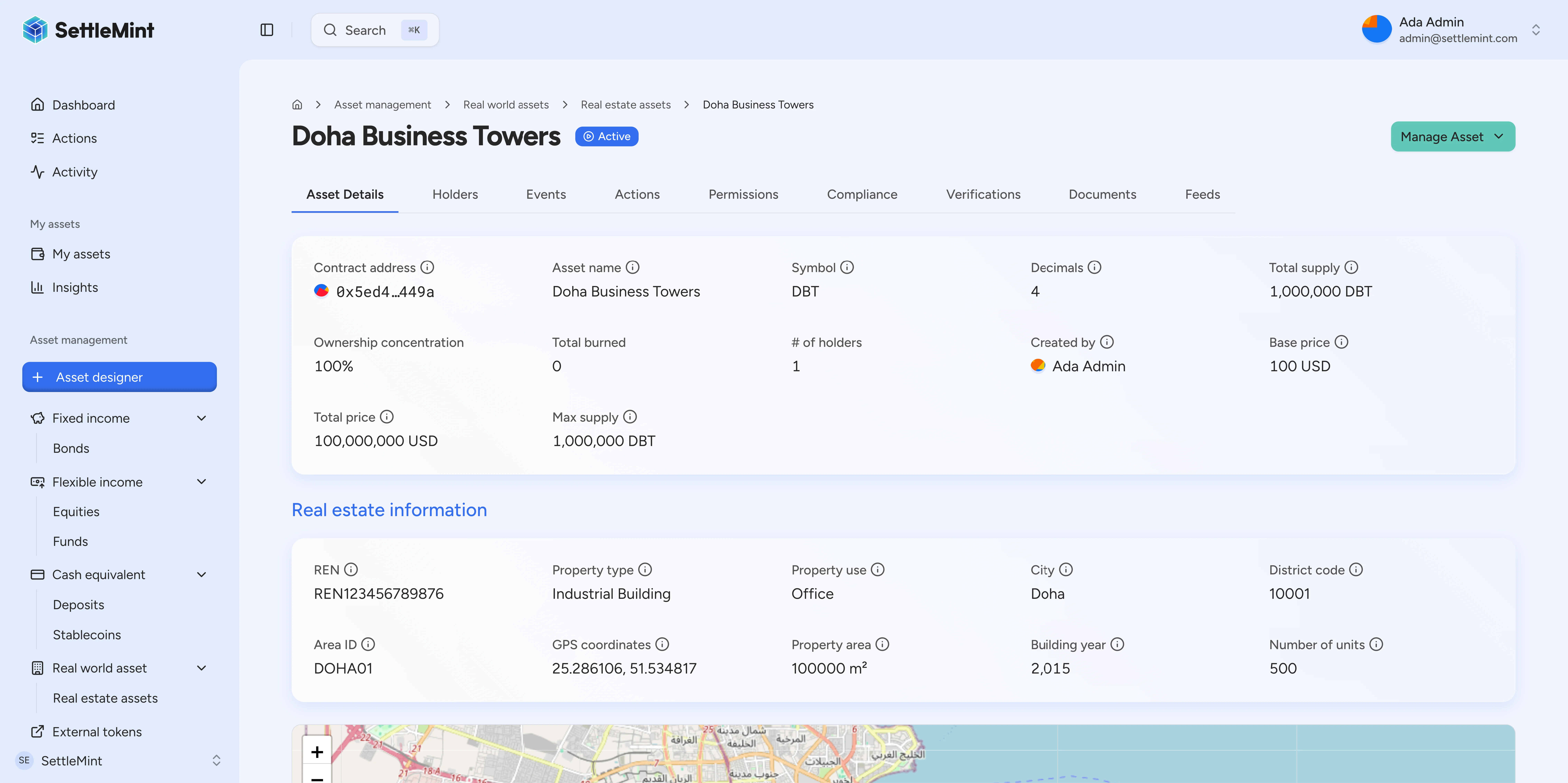 Real estate token with property-specific metadata on-chain.
